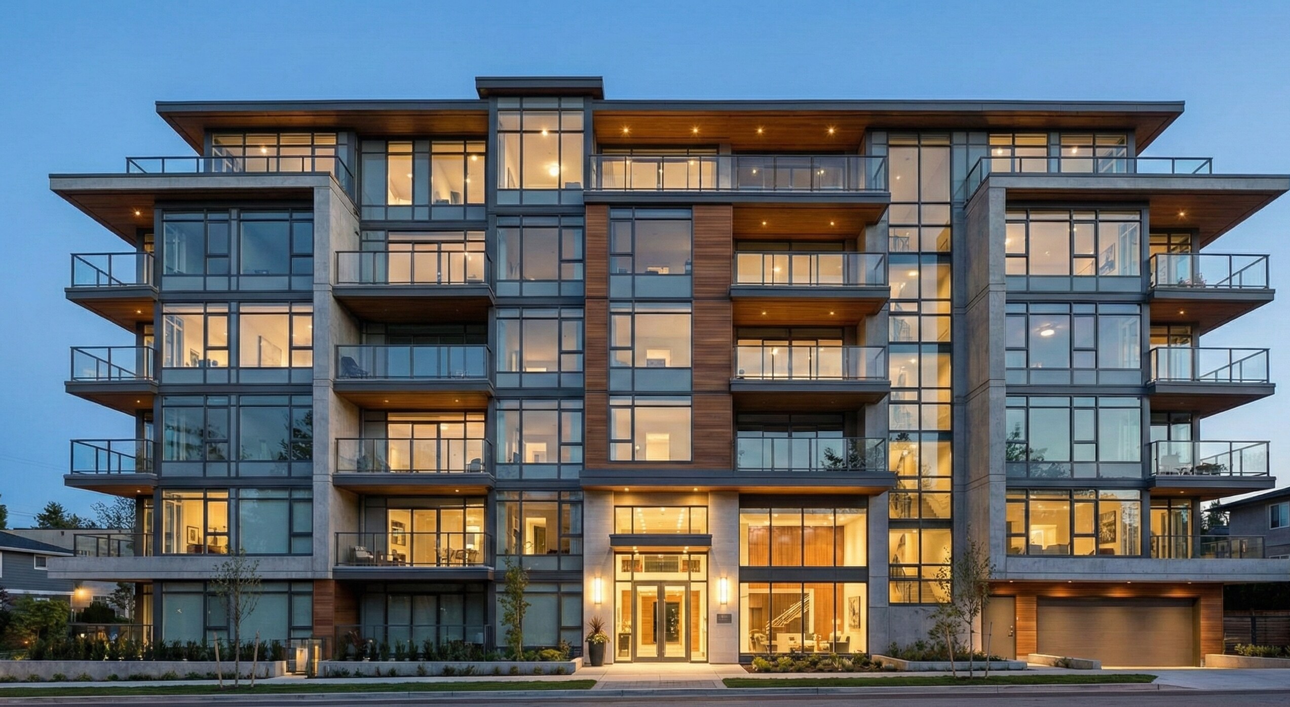 Large-format architectural glazing across a contemporary building elevation